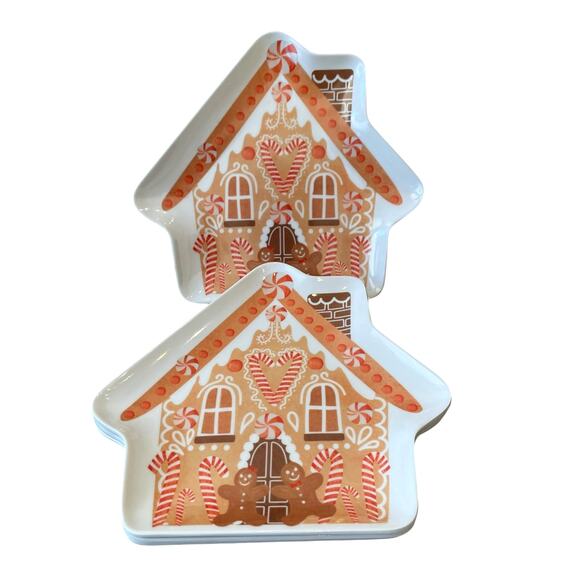 Cupcakes & Cashmere GINGERBREAD HOUSE Melamine Snack Plates Set of 4 New - Picture 5 of 10